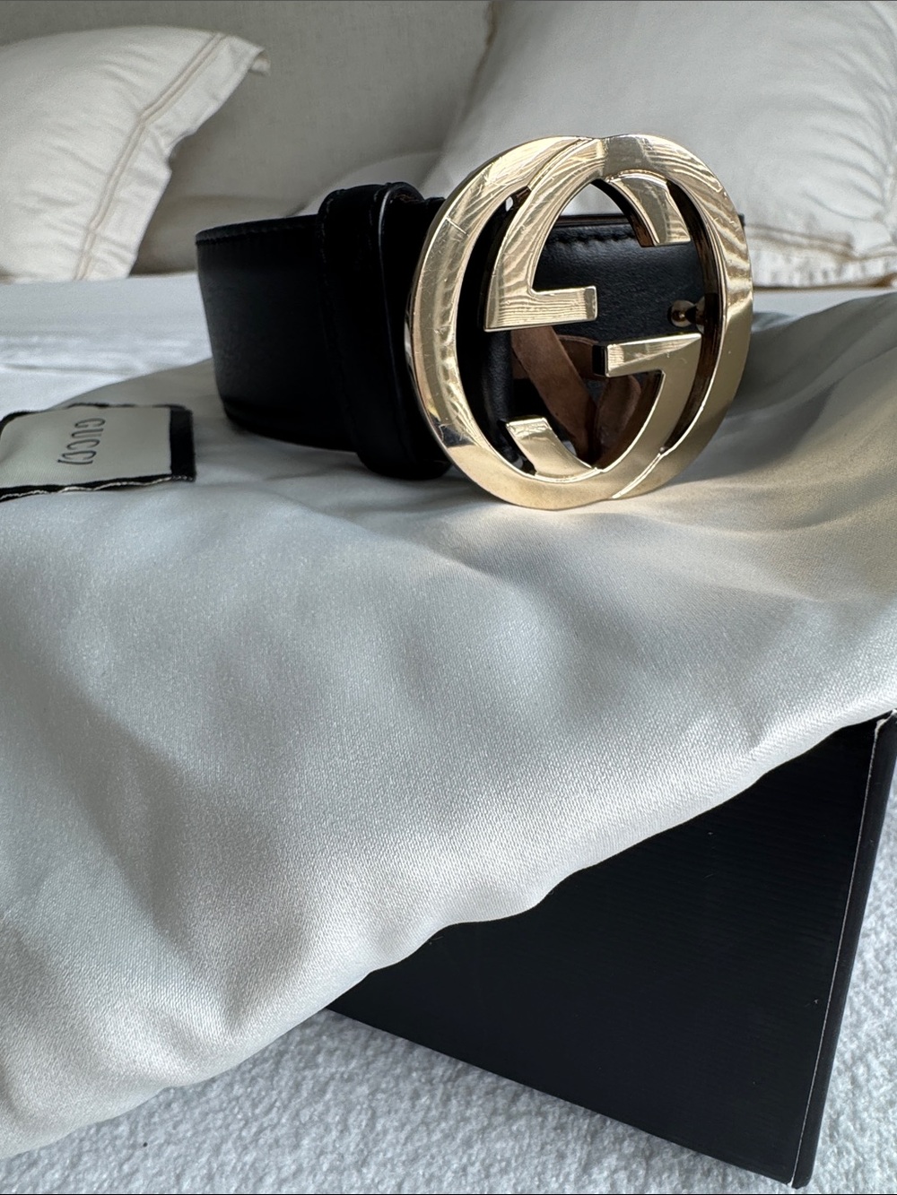 Gucci Black Leather Belt with Gold Double G Buckle